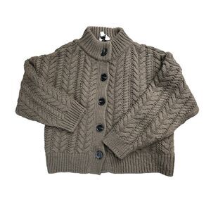 Something Navy Small Cable Knit Brown Long Sleeve Sweater Cardigan Rust Crew